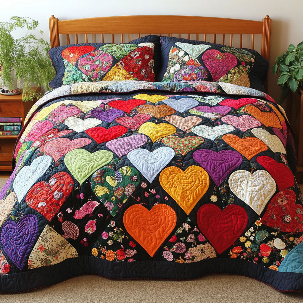 Beating Hearts 3-Piece Quilted Bedding Set - Single (59" x 70")