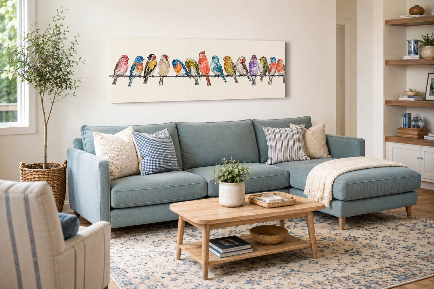 Birds On A Wire Long Horizontal Framed Canvas Wall Art