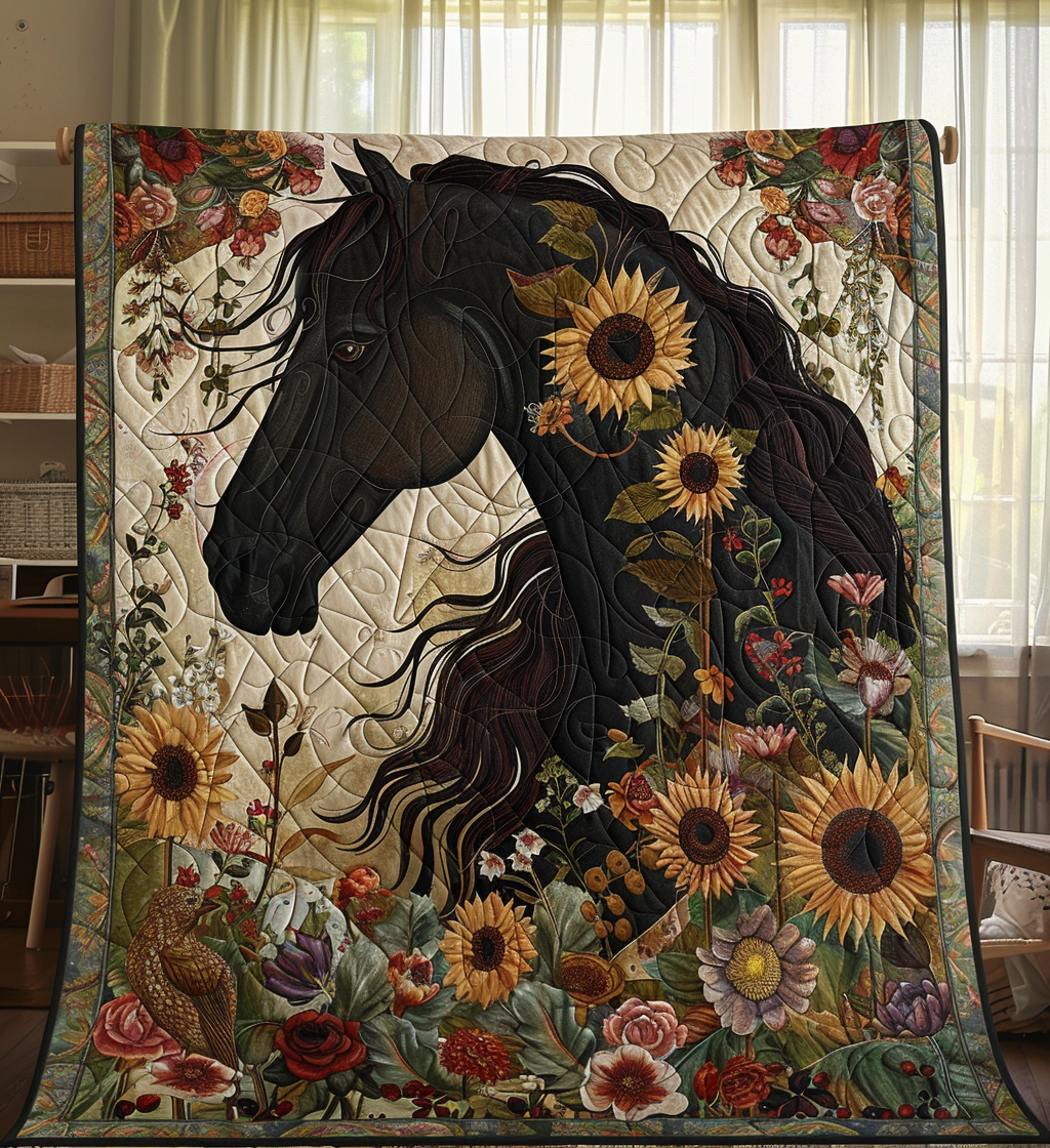 Black Horse Charm Quilted Blanket - Throw (55" x 60")