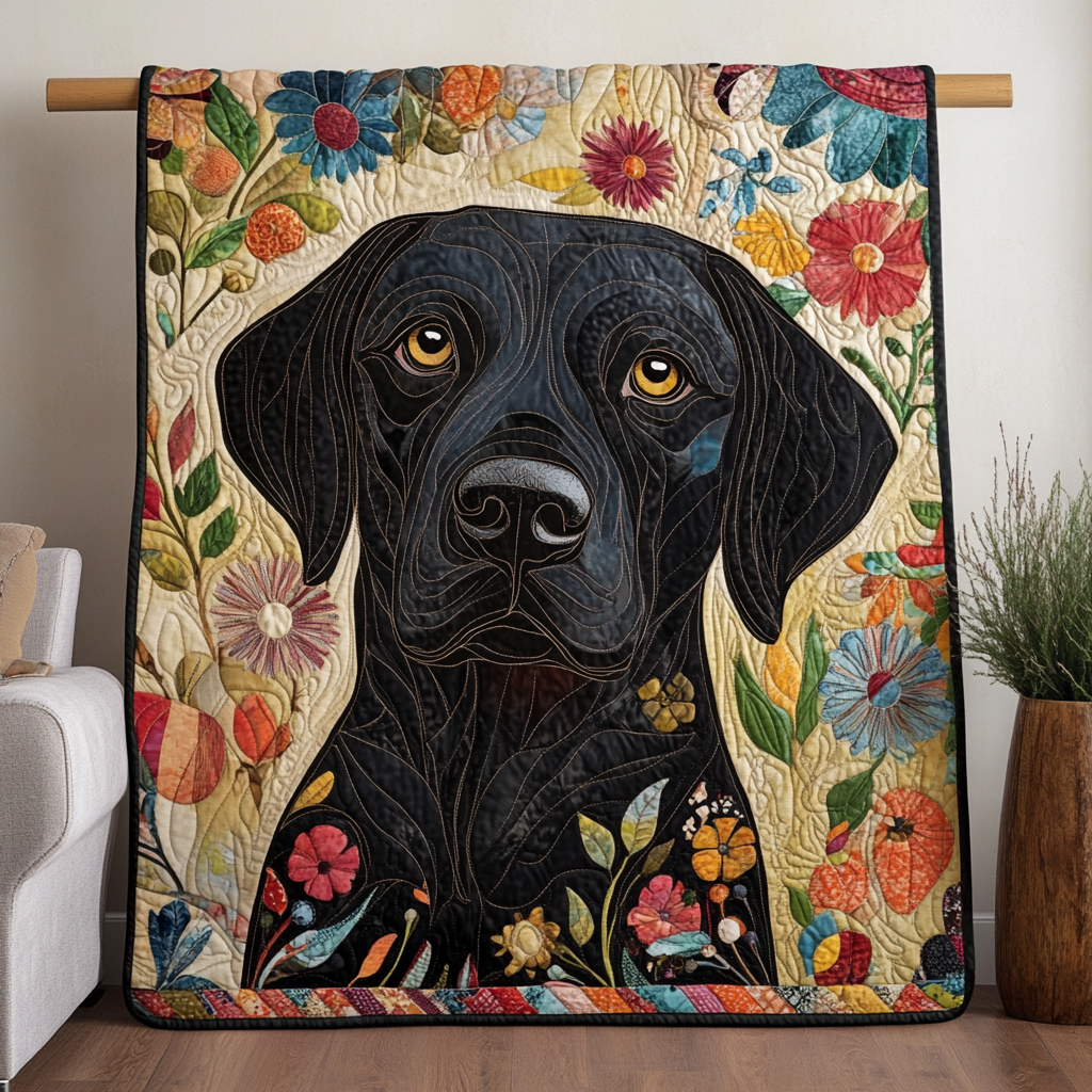 Black Labrador Design Quilted Blanket - Throw (55" x 60")