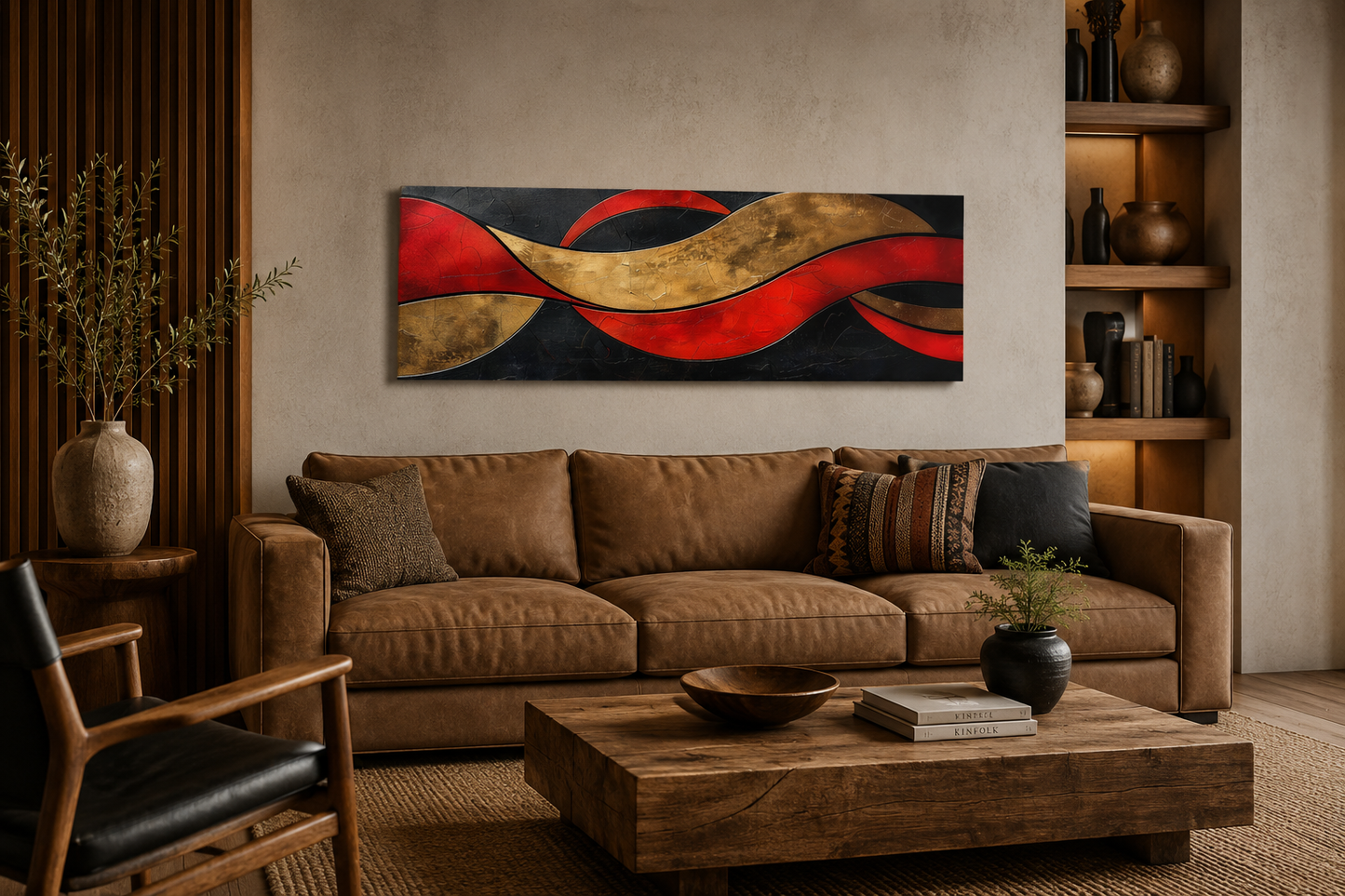 Black Red Gold Geometric Modern Horizontal Above Bed Wall Art