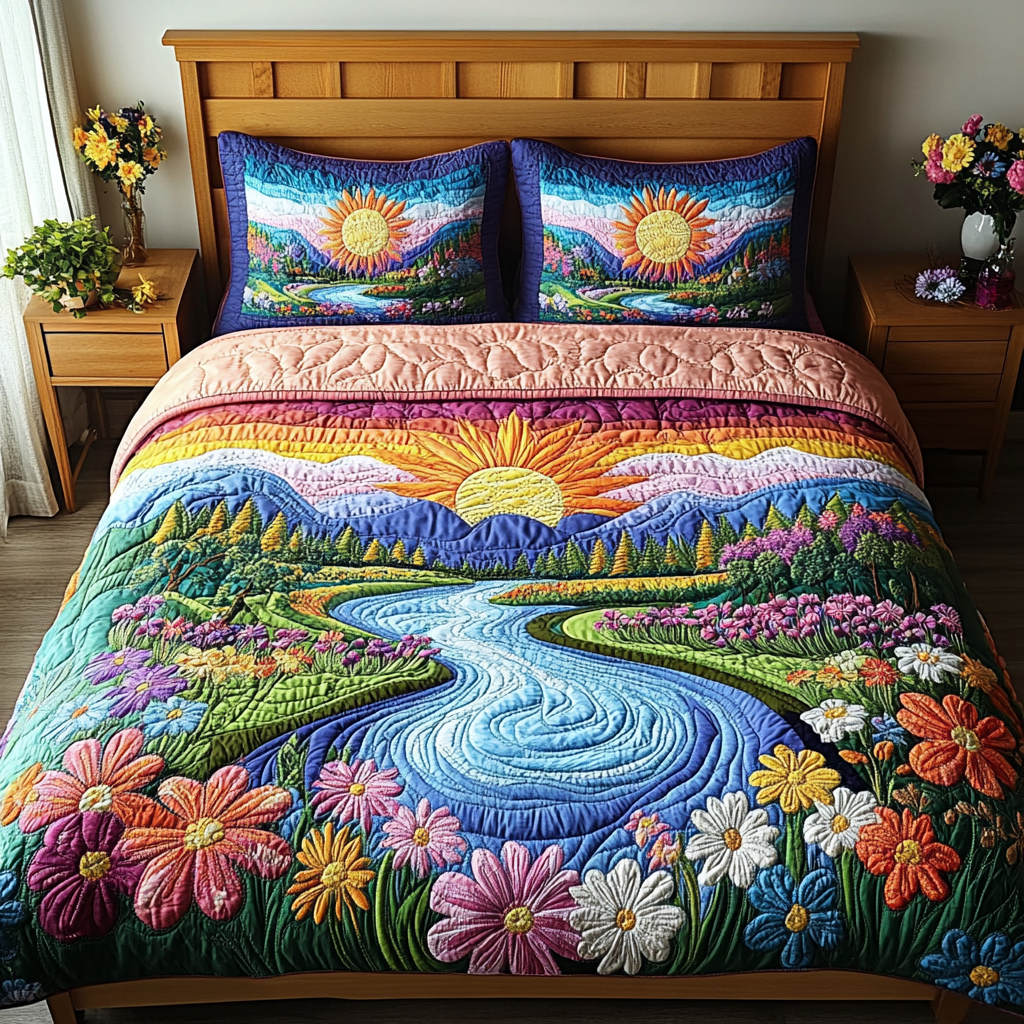 Bloom River 3-Piece Quilted Bedding Set - Single (59" x 70")