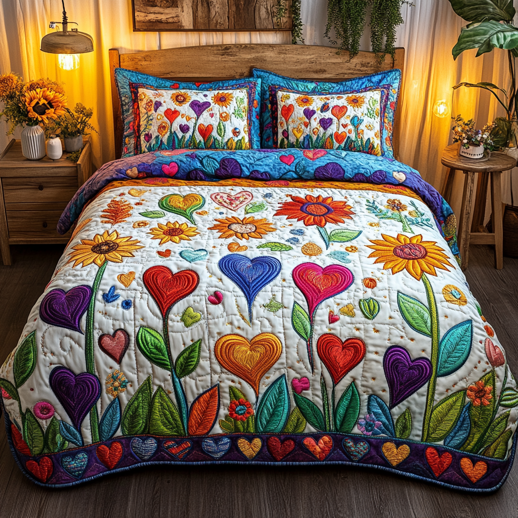 Blooming Horizon 3-Piece Quilted Bedding Set - Single (59" x 70")