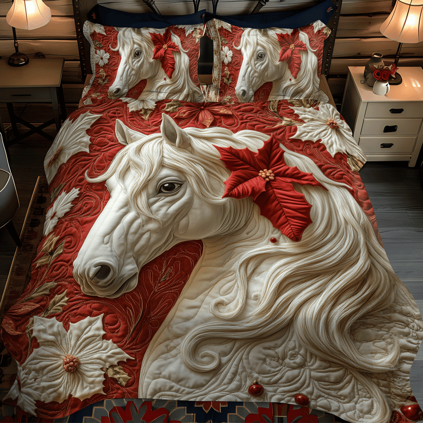 Blooming Horse Quilted Bedding Set - Single (59" x 70")