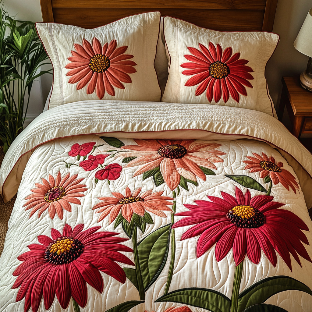 Blossom Field 3-Piece Quilted Bedding Set - Single (59" x 70")