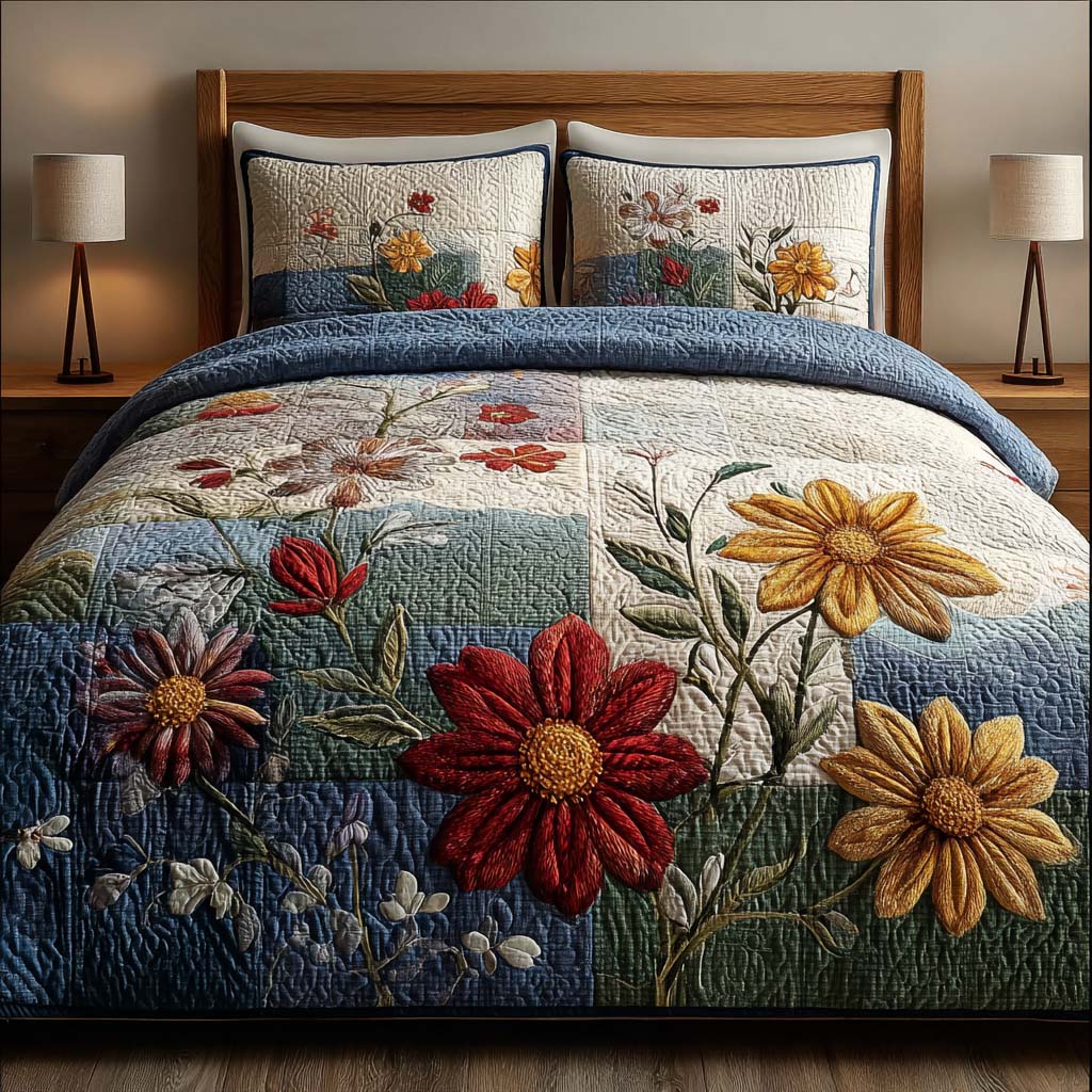 Blossom Harmony 3-Piece Quilted Bedding Set - Single (59" x 70")