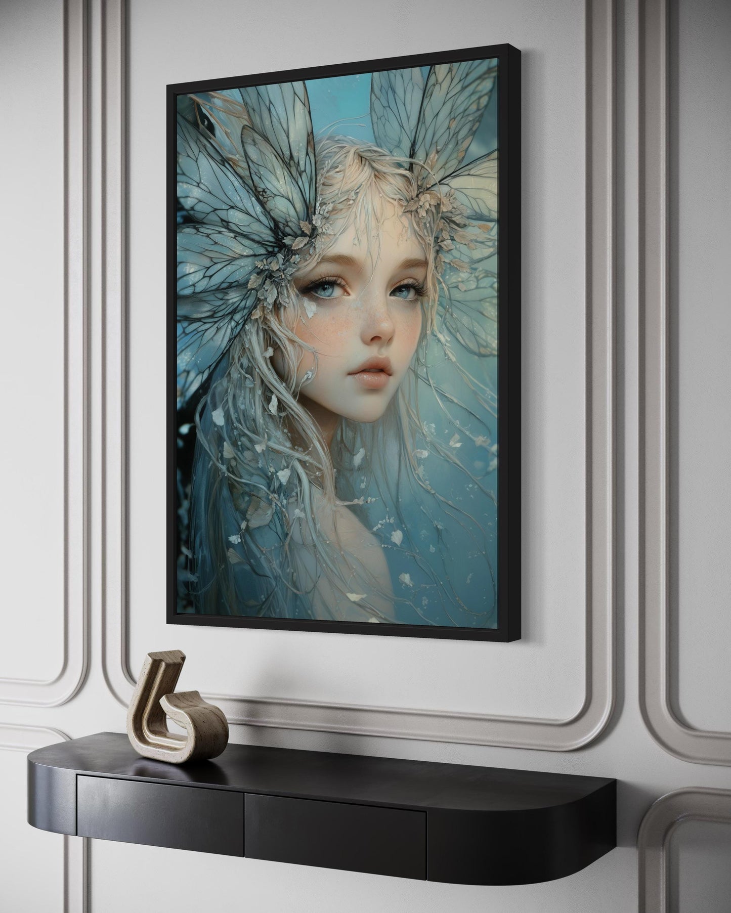 Blue Fairy Fantasy Framed Canvas Wall Art