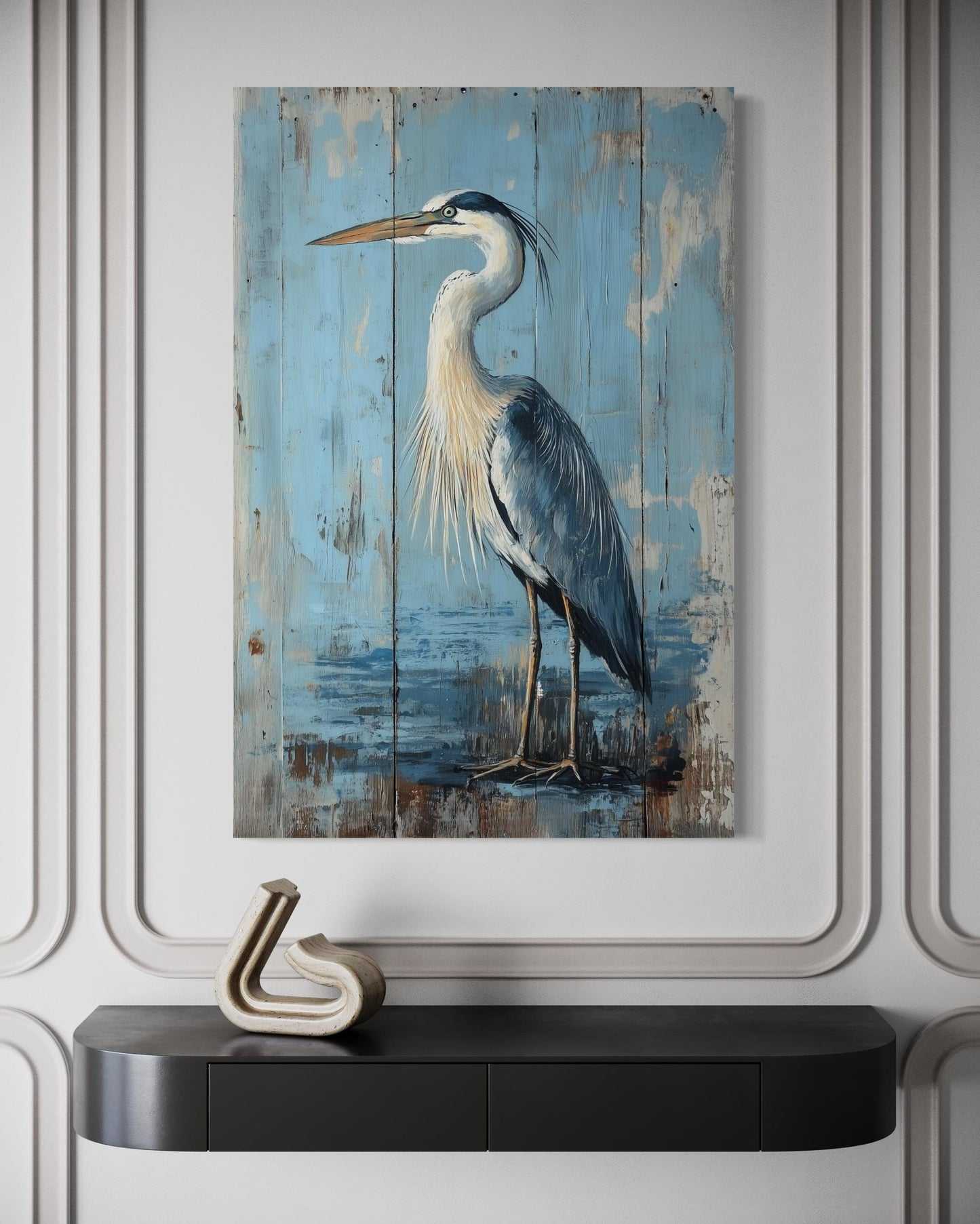 Blue Heron Painting On Wood Rustic Canvas Wall Art