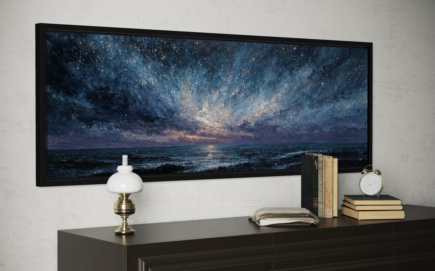 Blue Navy Purple Wall Art – Moody Seascape Painting | Modern Mens Bedroom Art Canvas Print
