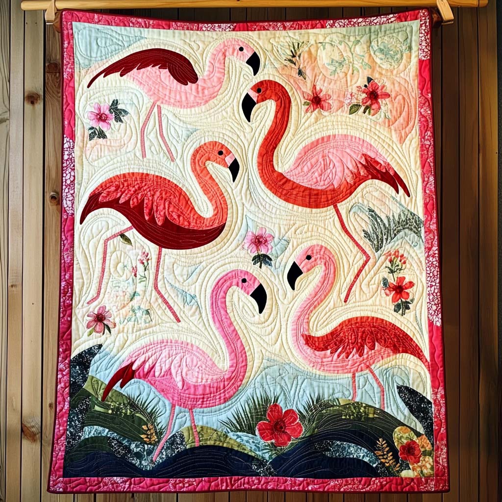 Blush Flamingo Quilted Blanket - Throw (55" x 60")