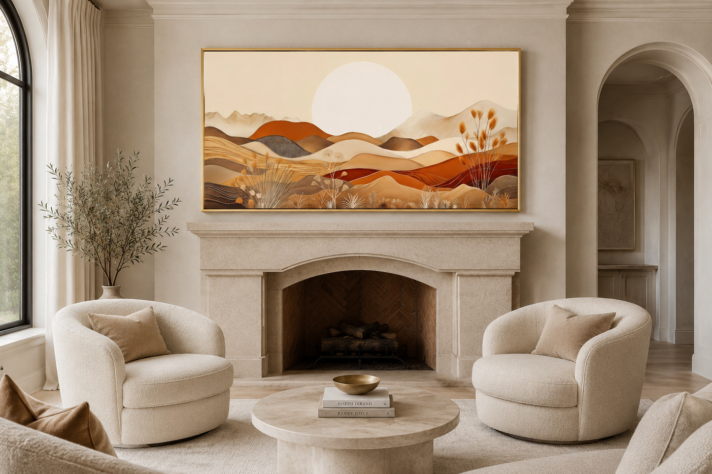 Boho Desert Wall Art - Mid Century Landscape Framed Canvas in Neutral Earth Tones