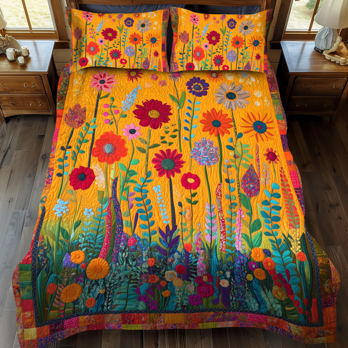 Bold Flowers 3-Piece Quilted Bedding Set - Single (59" x 70")