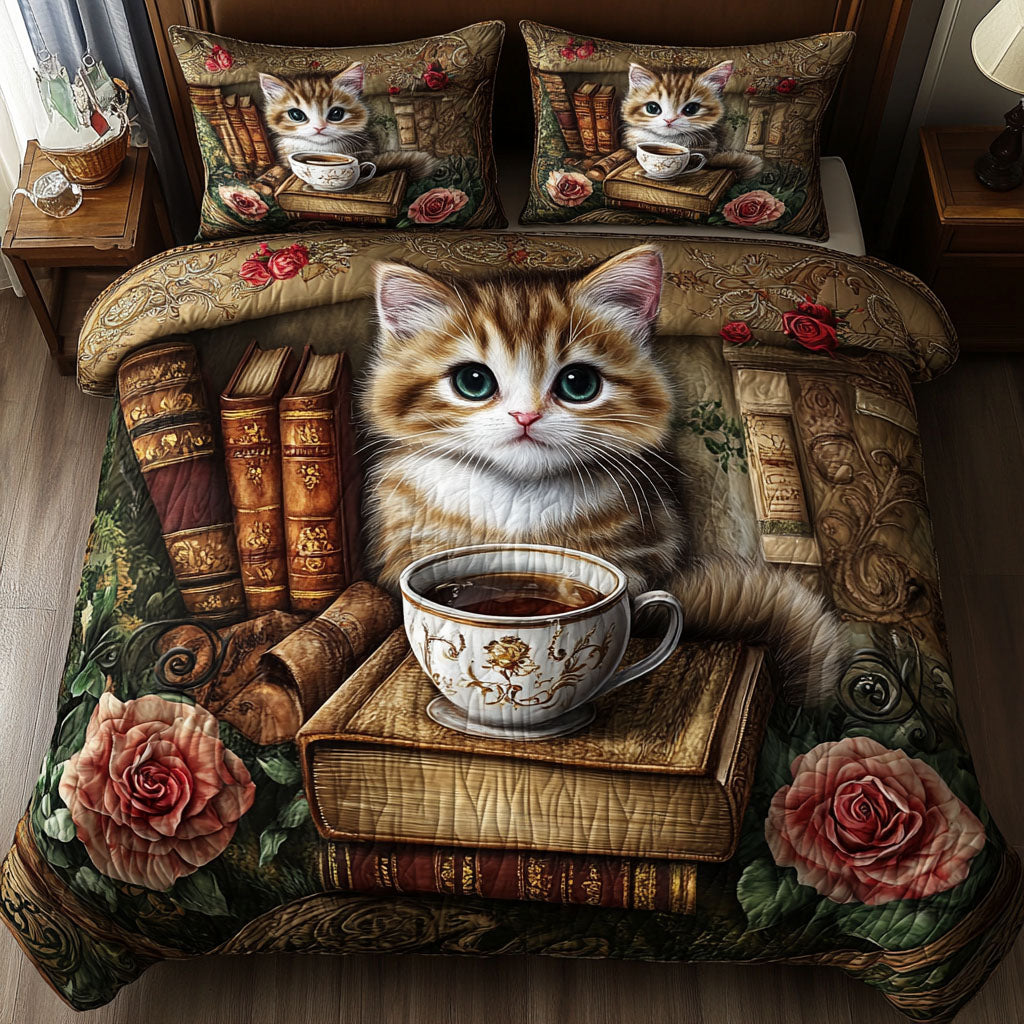 Bookworm Kitty 3-Piece Quilted Bedding Set - Single (59" x 70")