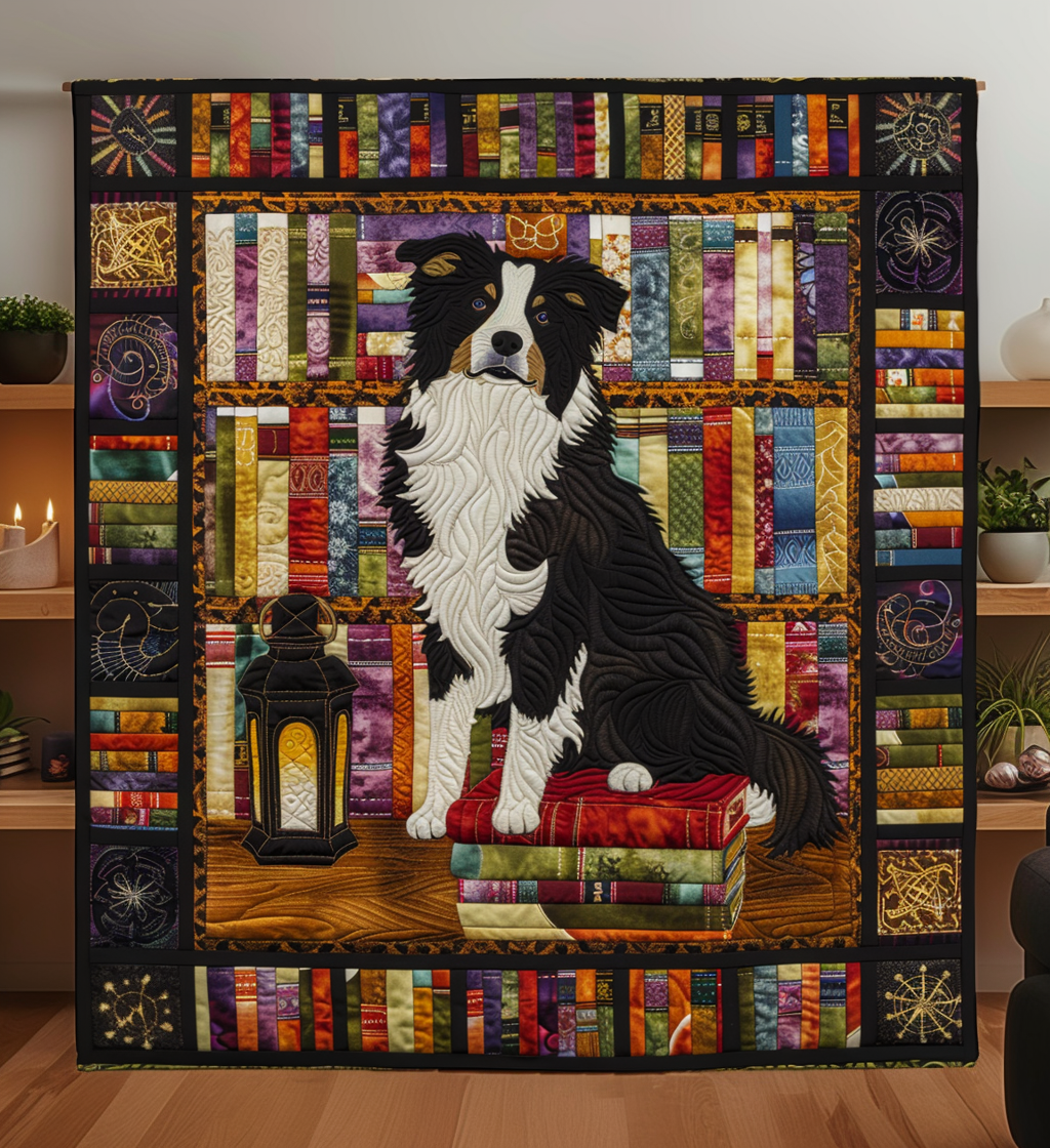 Border Collie Of Knowledge Quilted Blanket - Throw (55" x 60")