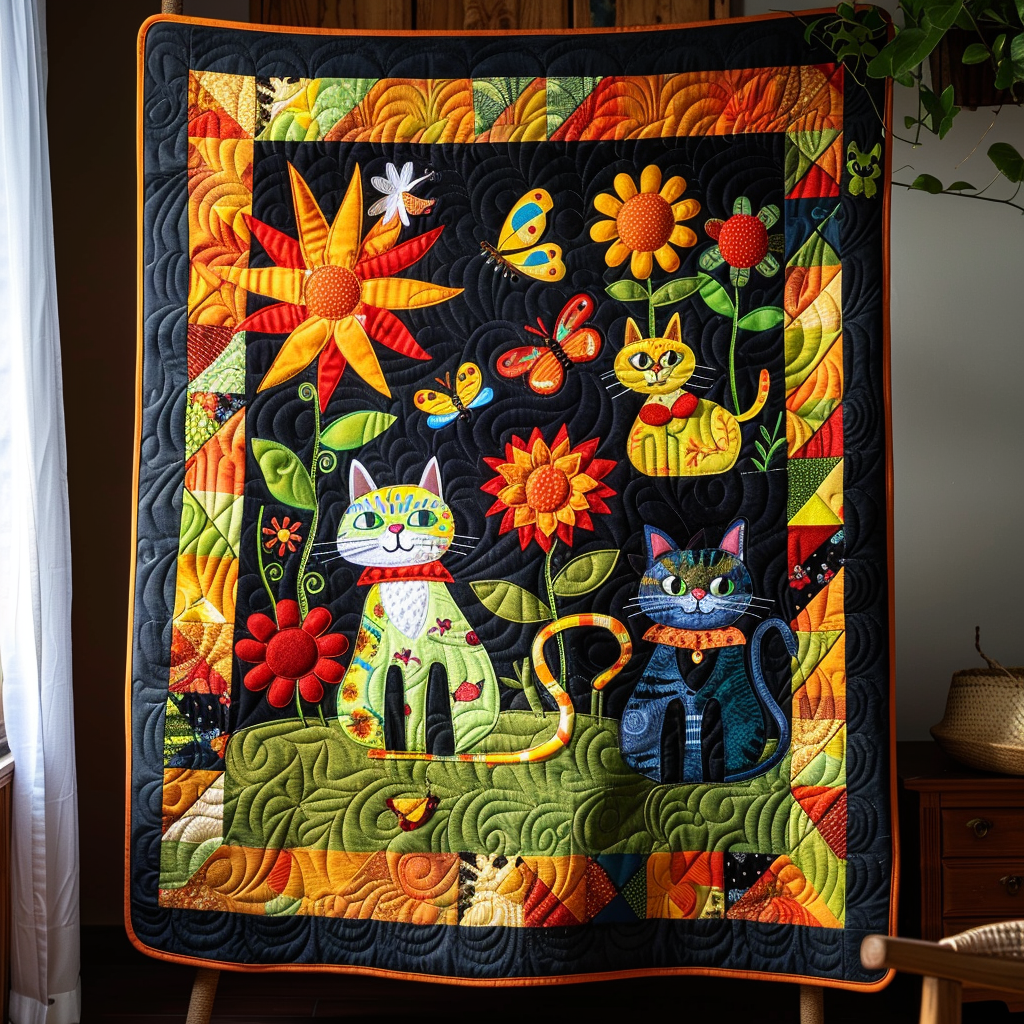 Bright Cat Design Quilted Blanket - Throw (55" x 60")