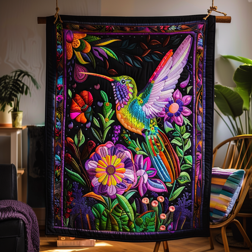 Bright Hummingbird Quilted Blanket - Throw (55" x 60")