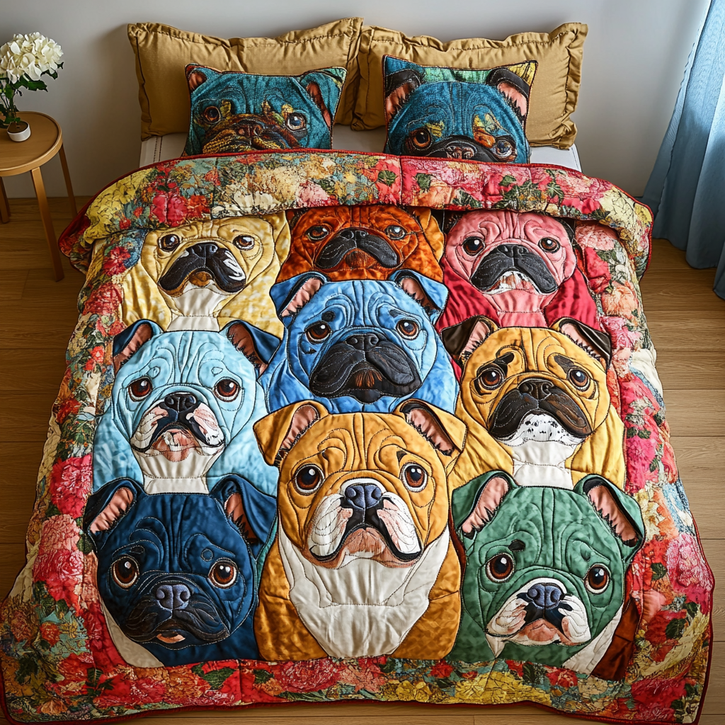Bulldog Bliss 3-Piece Quilted Bedding Set - Single (59" x 70")