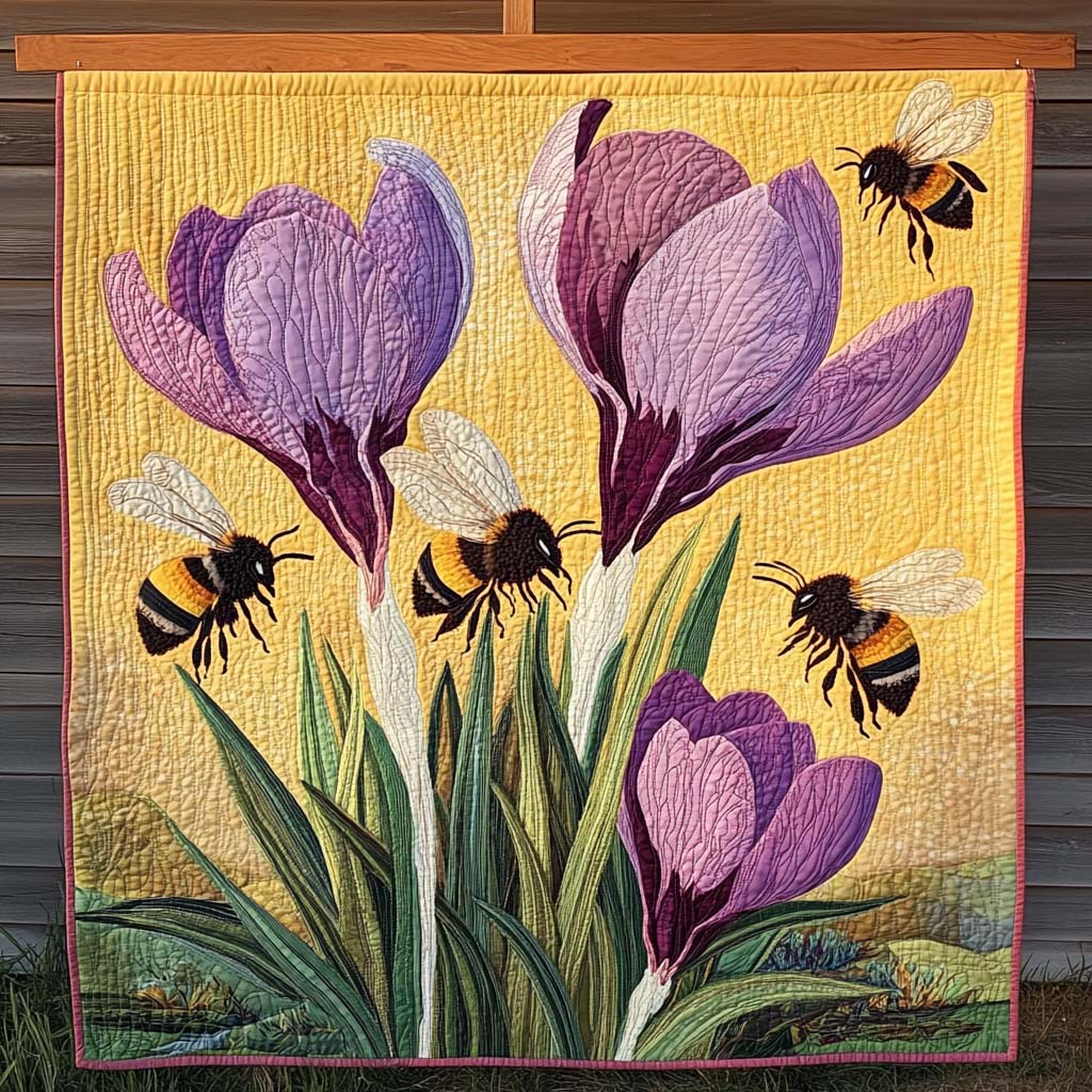 Bumblebee and Crocus Art Quilt Hanging - Baby (30" x 40")
