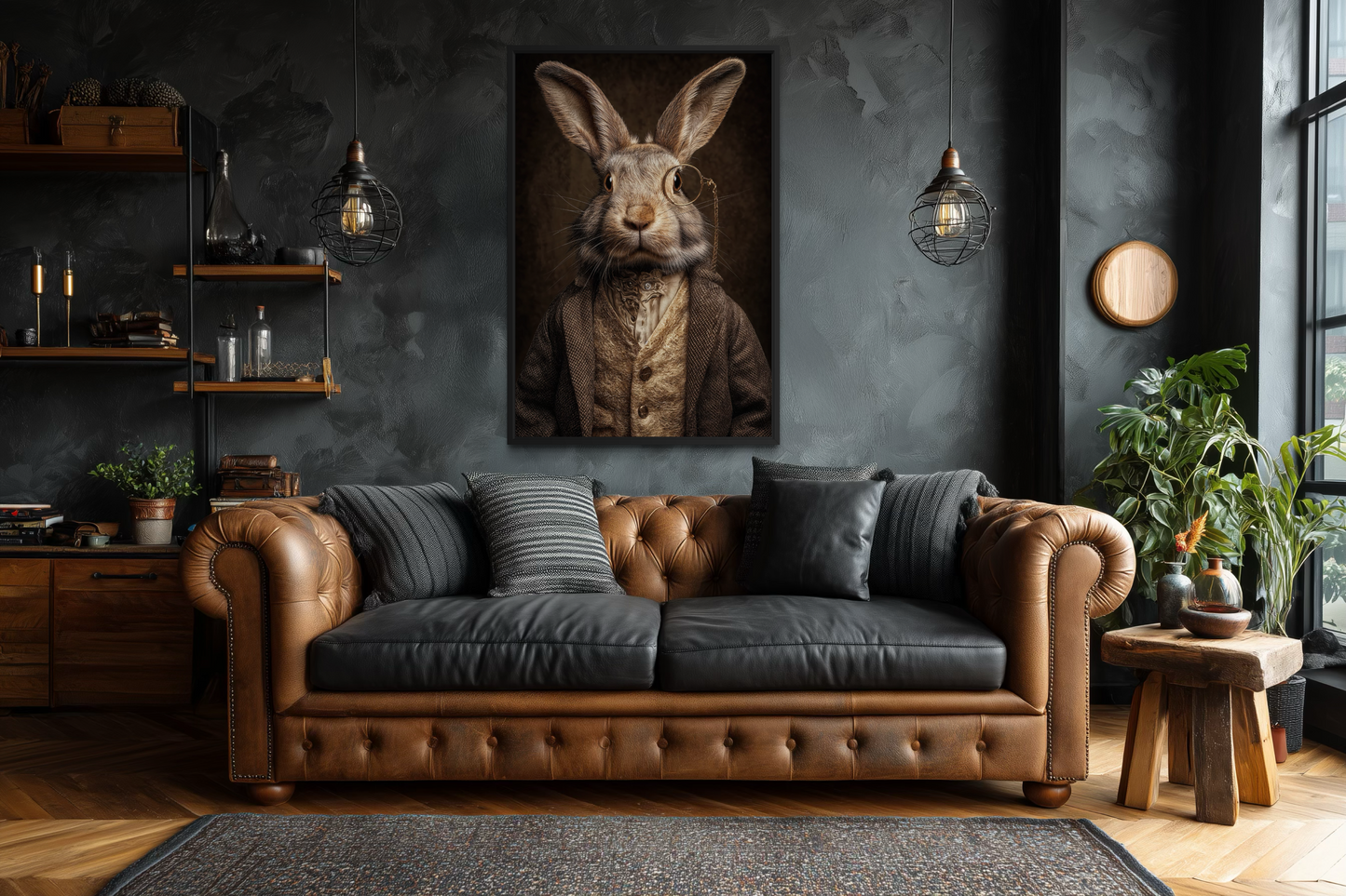 Bunny With Monocle Framed Canvas Wall Art