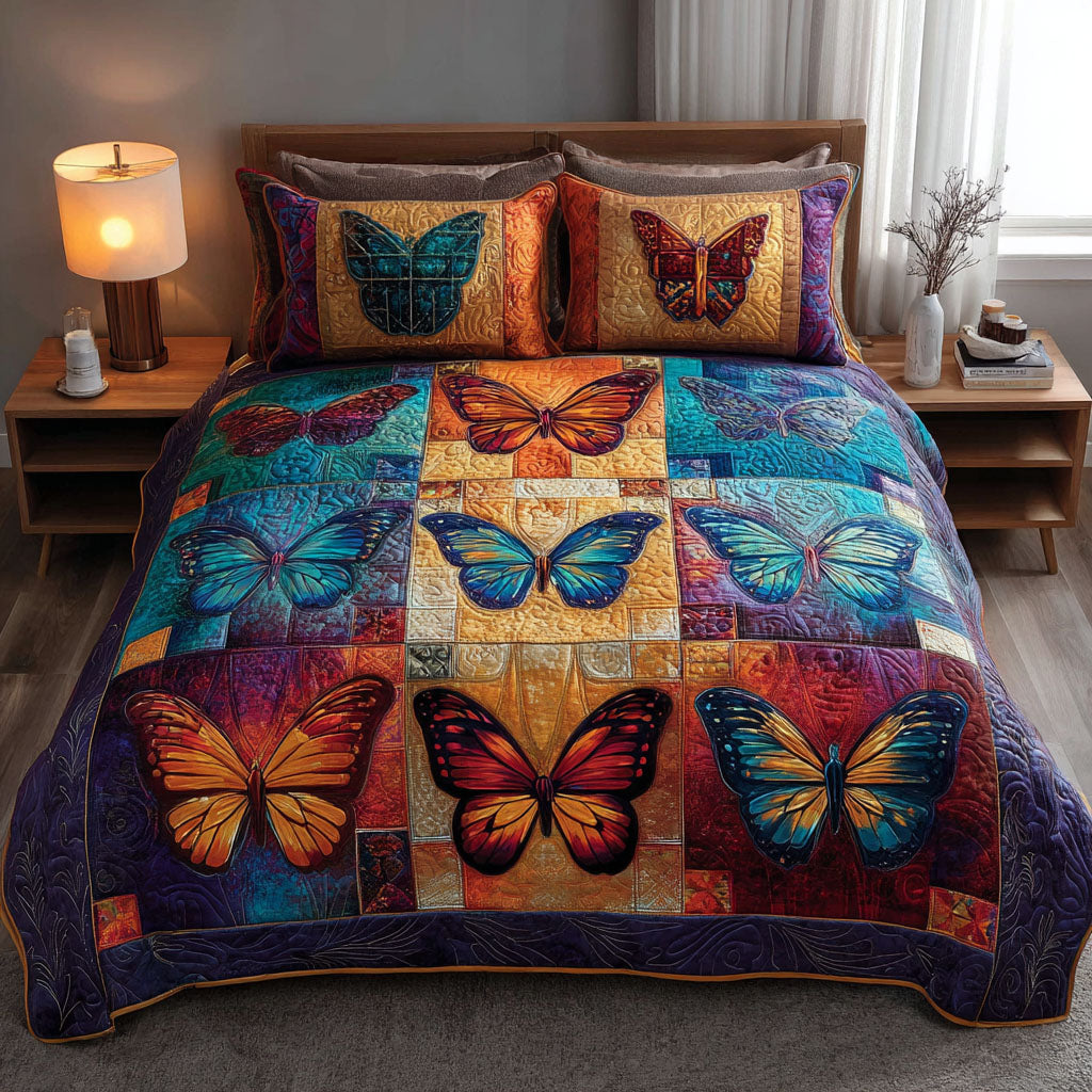 Butterfly Harmony 3-Piece Quilted Bedding Set - Single (59" x 70")