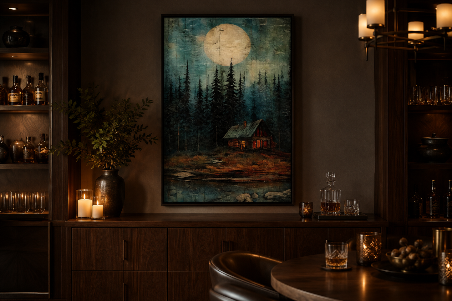 Cabin In The Woods Framed Canvas Wall Art