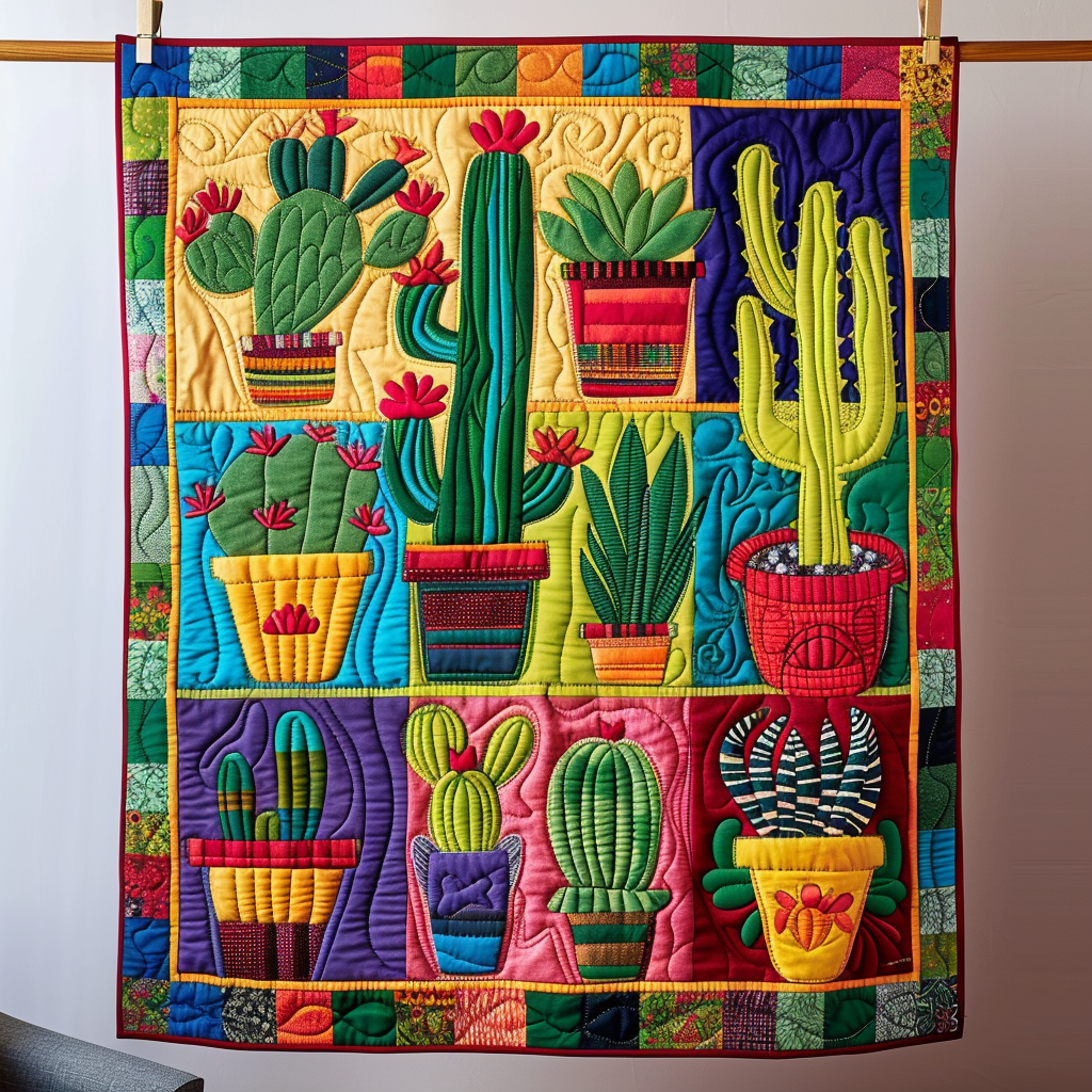 Cacti Symphony Quilted Blanket - Throw (55" x 60")