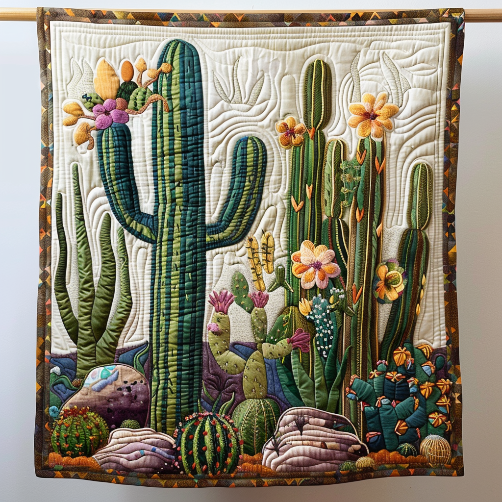 Cacti Vibes Quilted Blanket - Throw (55" x 60")
