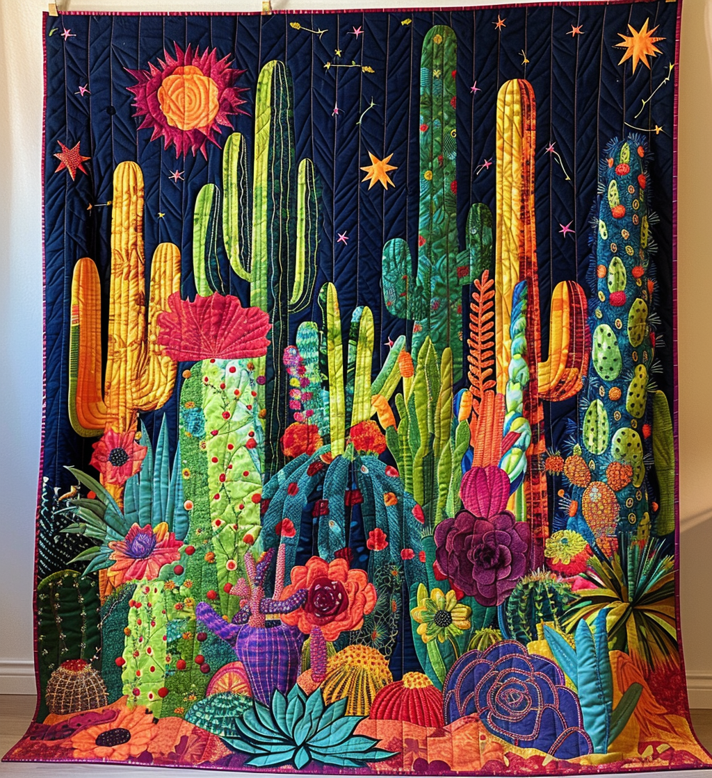 Cactus Delight Quilted Blanket - Throw (55" x 60")