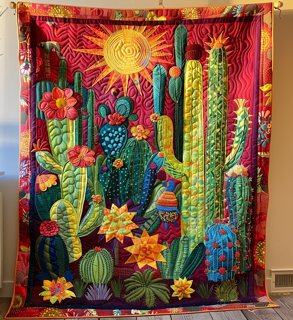 Cactus Garden Vista Quilted Blanket - Throw (55" x 60")