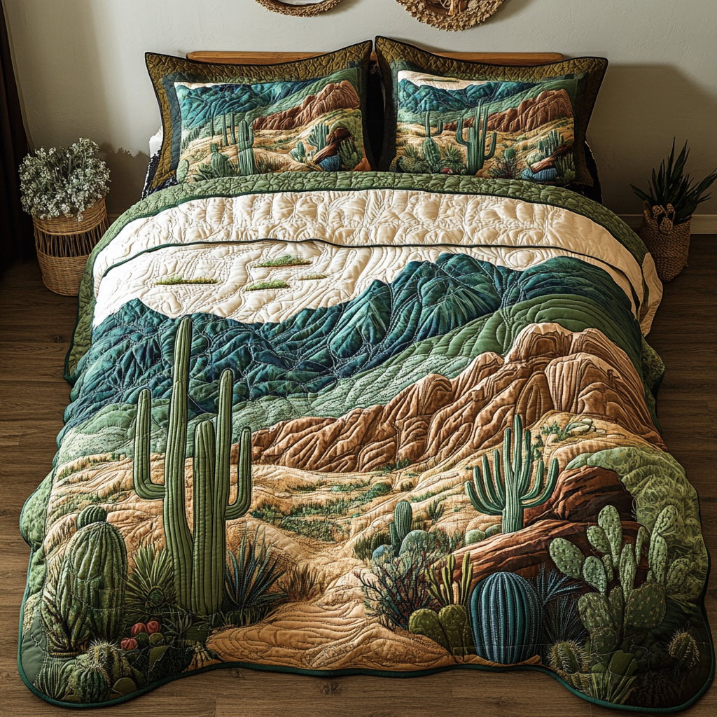 Cactus Bloom 3-Piece Quilted Bedding Set - Single (59" x 70")
