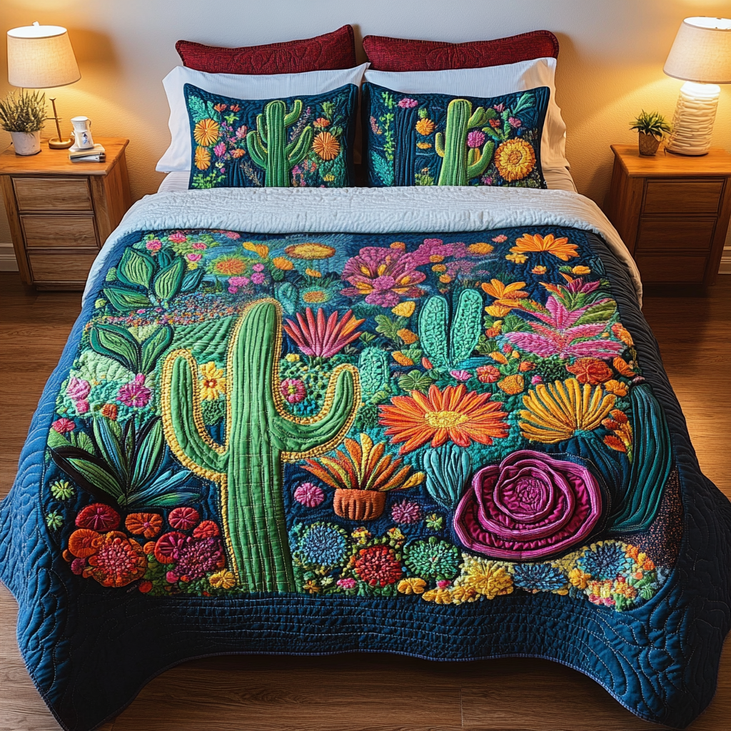 Cactus Bloom 3-Piece Quilted Bedding Set - Single (59" x 70")