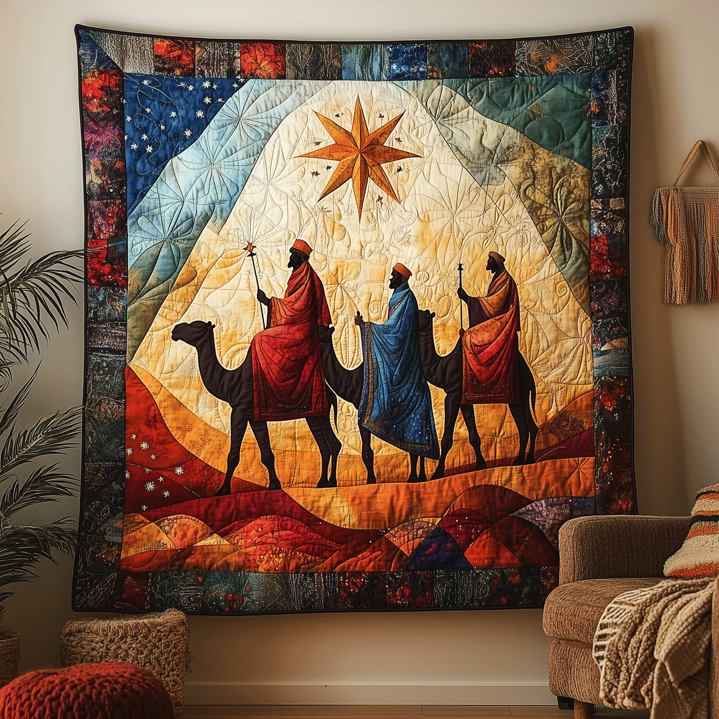 Camel Caravan to Bethlehem Quilted Blanket - Throw (55" x 60")