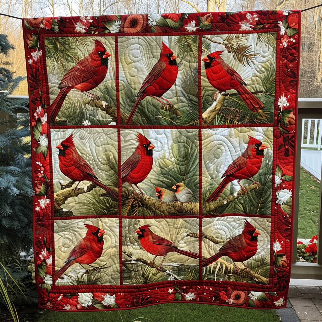 Cardinal Pine Tree Quilted Blanket - Throw (55" x 60")