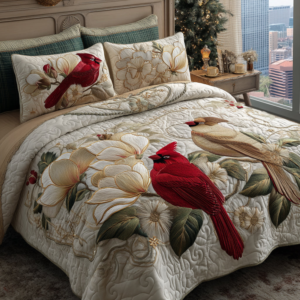 Cardinal Dreams 3-Piece Quilted Bedding Set - Single (59" x 70")