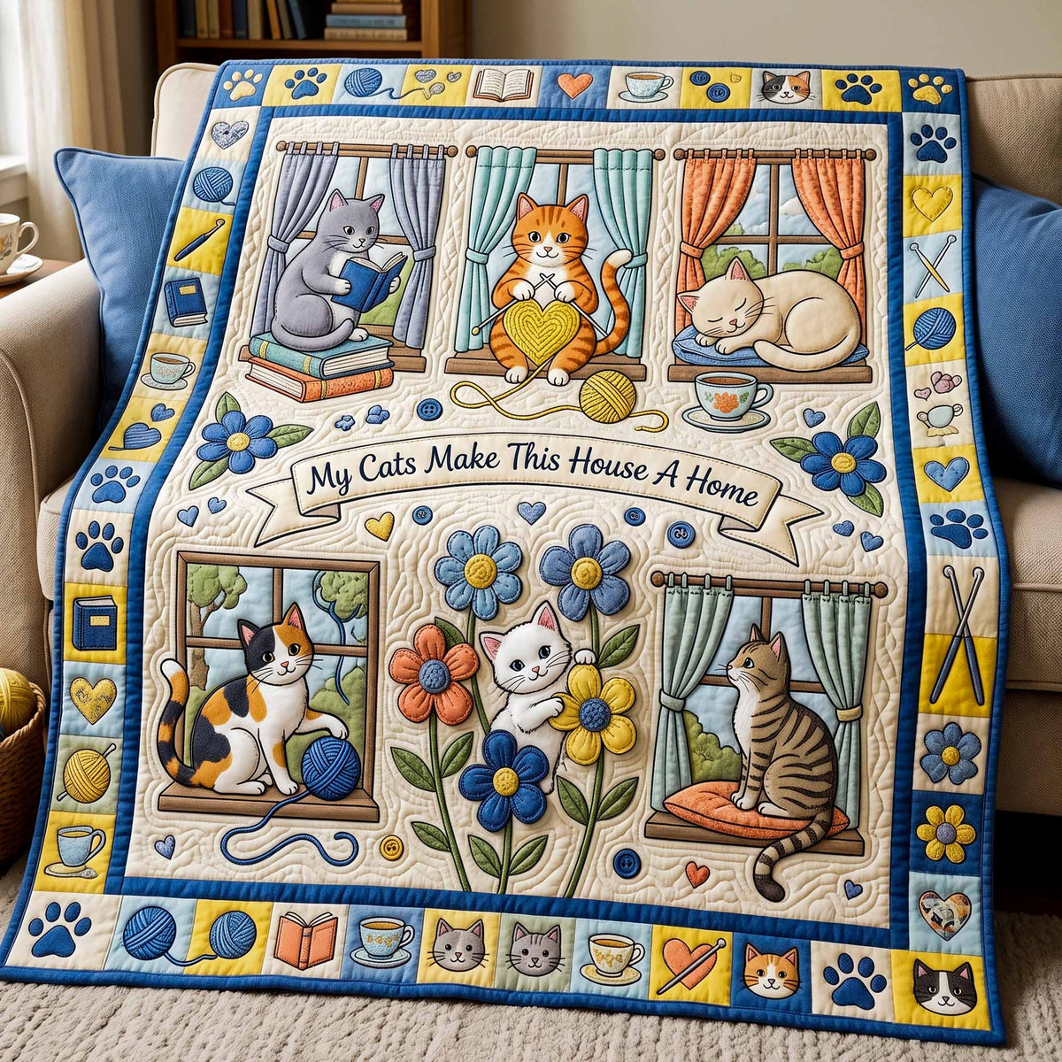 Cat House Quilted Blanket - Baby (30" x 40") - Pack 1
