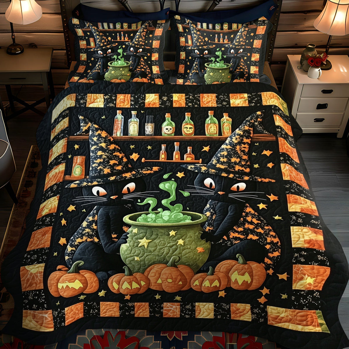 Cat Magic Potion 3-Piece Quilted Bedding Set - Single (59" x 70")