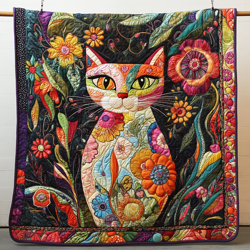 Cat Parade Quilted Blanket - Throw (55" x 60")