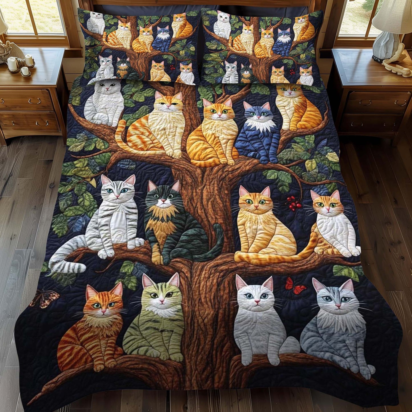 Cat Tree 3-Piece Quilted Bedding Set - Single (59" x 70")
