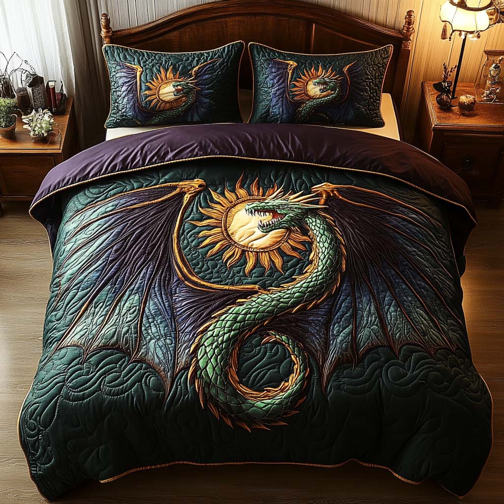 Celestial Dragon 3-Piece Quilted Bedding Set - Single (59" x 70")