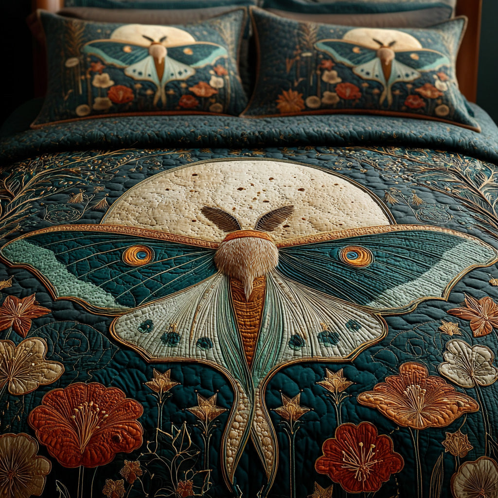 Celestial Luna Moth 3-Piece Quilted Bedding Set - Single (59" x 70")