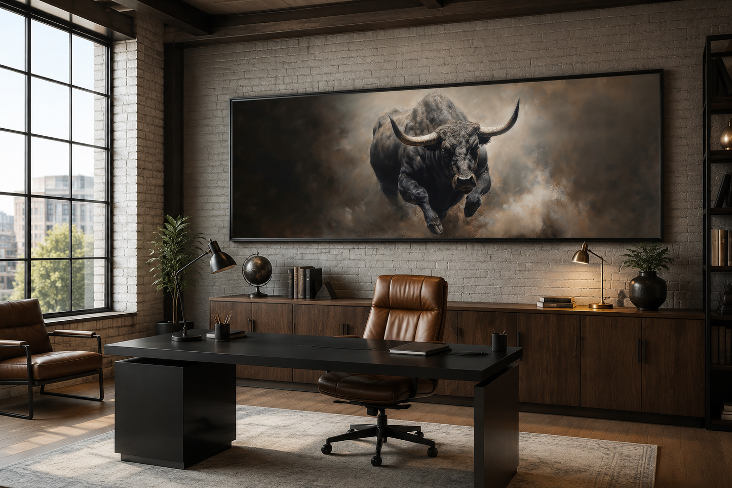 Charging Bull Long Horizontal Canvas For Men's Bedroom or Office