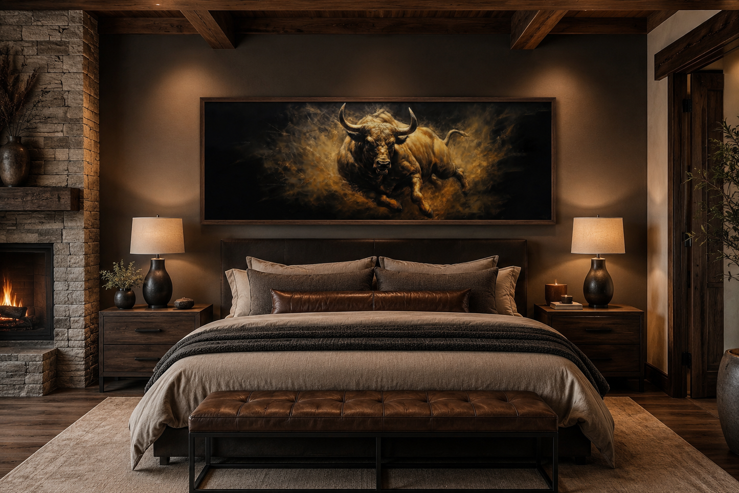 Charging Bull Long Horizontal Canvas Wall Art For Men's Office Or Bedroom