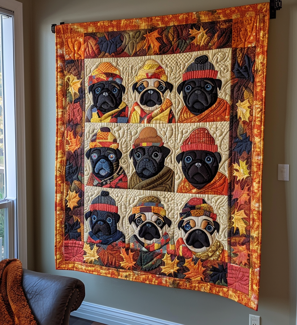 Charming Pugs Quilted Blanket - Throw (55" x 60")