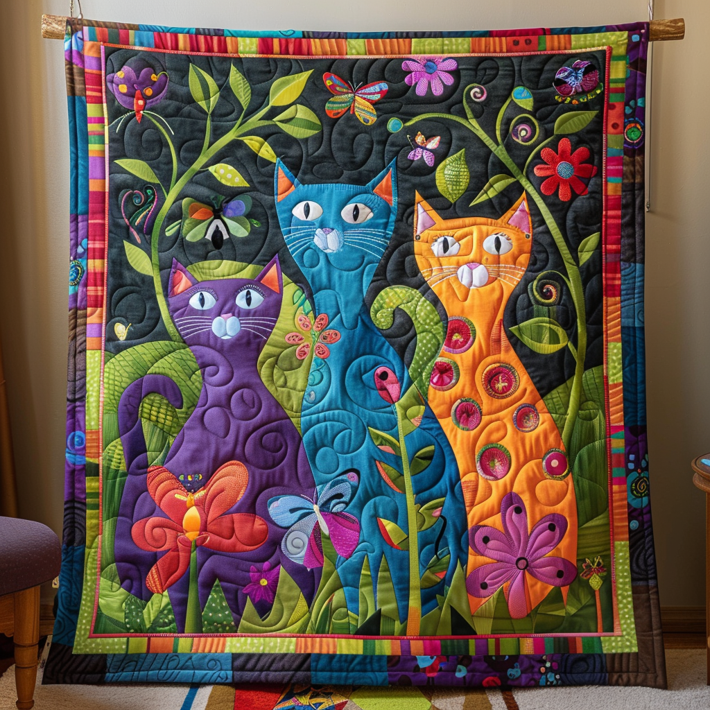 Charming Cat Quilted Blanket - Throw (55" x 60")