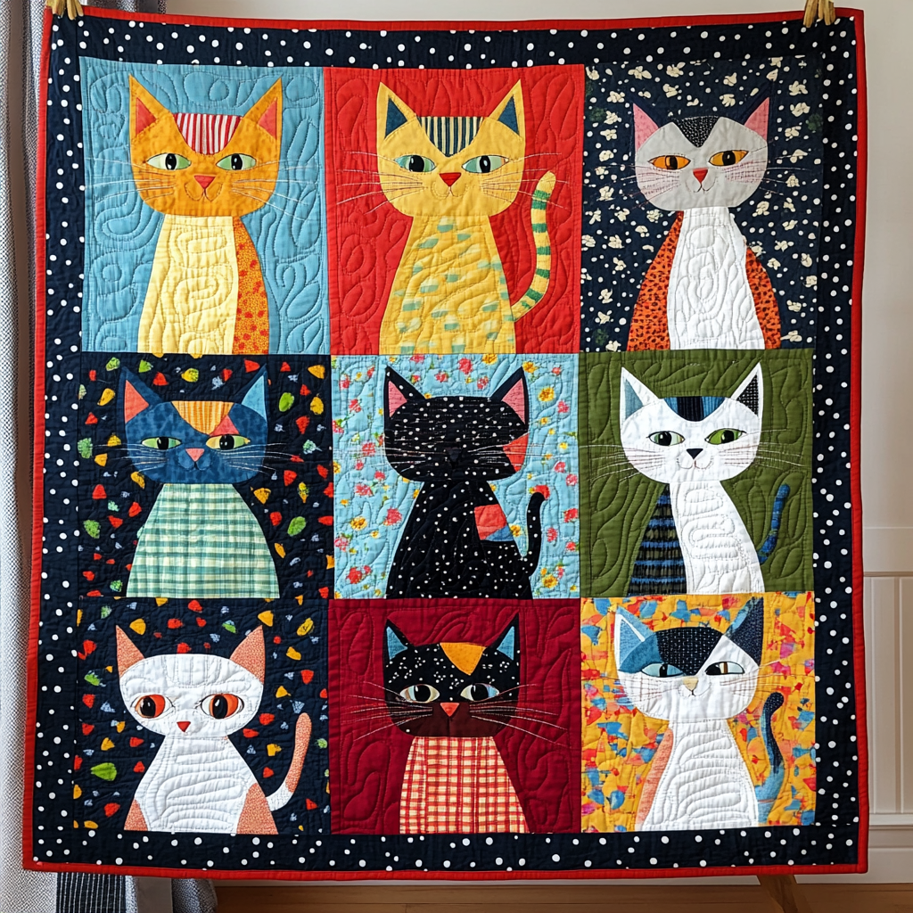 Charming Cat Quilted Blanket - Throw (55" x 60")