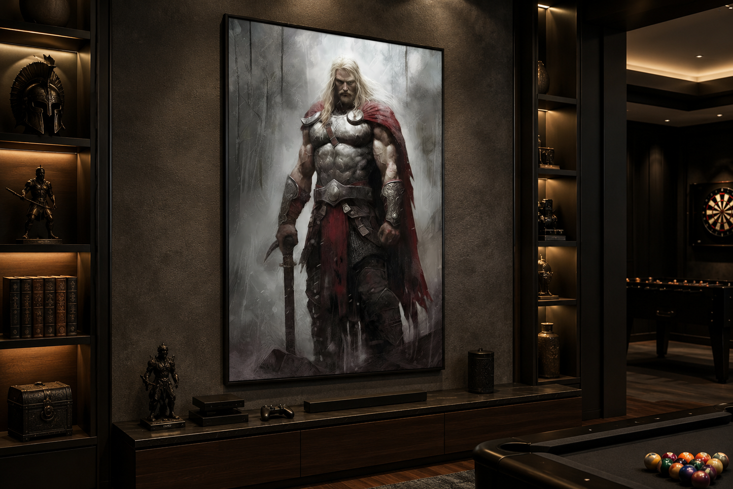 Thor Norse God of Thunder Framed Canvas Wall Art For Men's Office Decor