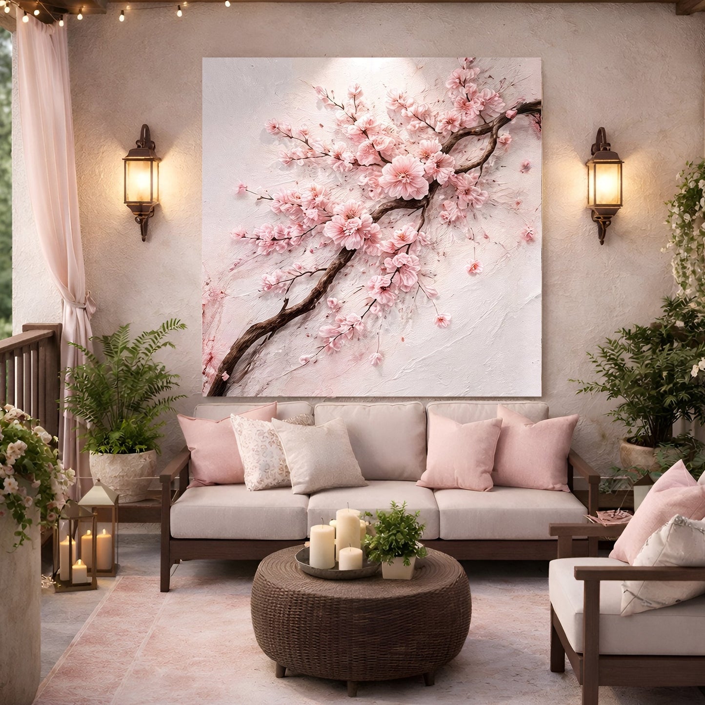 Cherry Blossom Branch — Pink On White