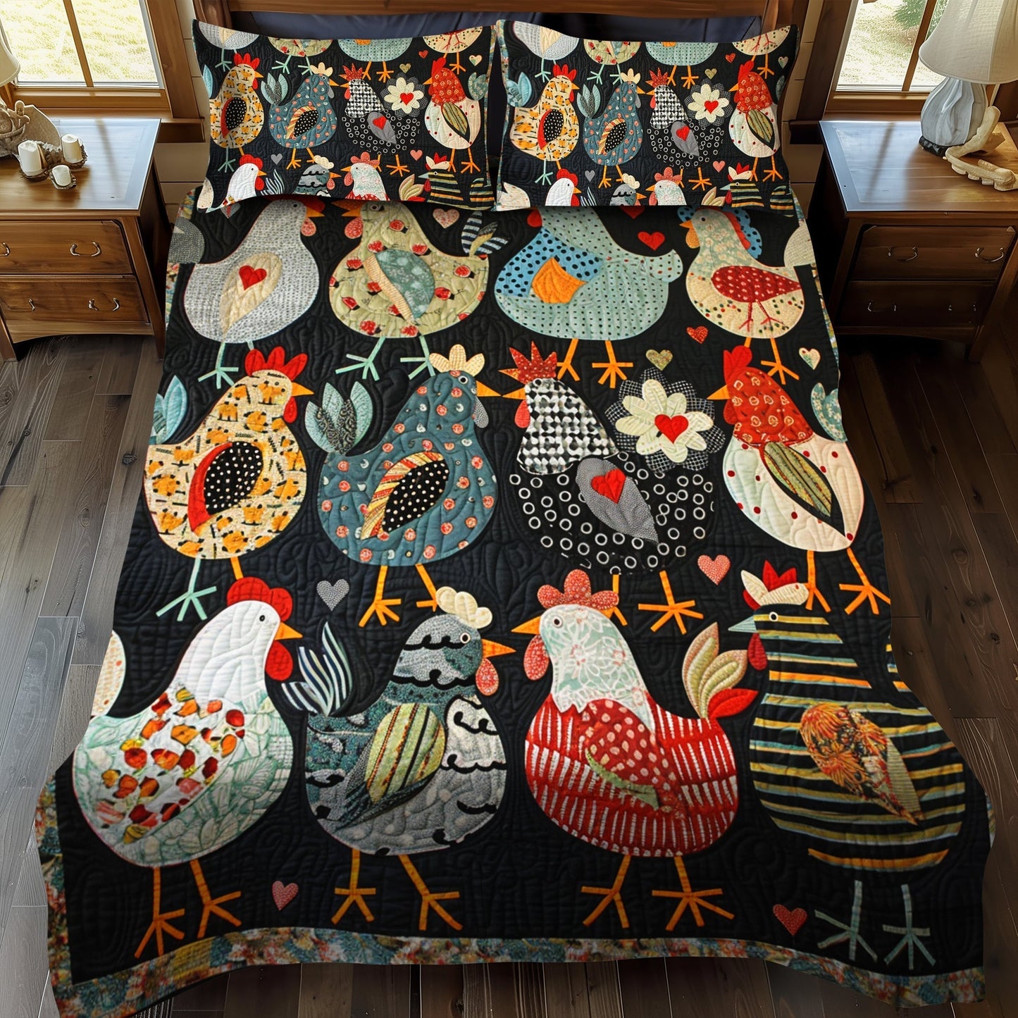 Chicken Paradise 3-Piece Quilted Bedding Set - Single (59" x 70")