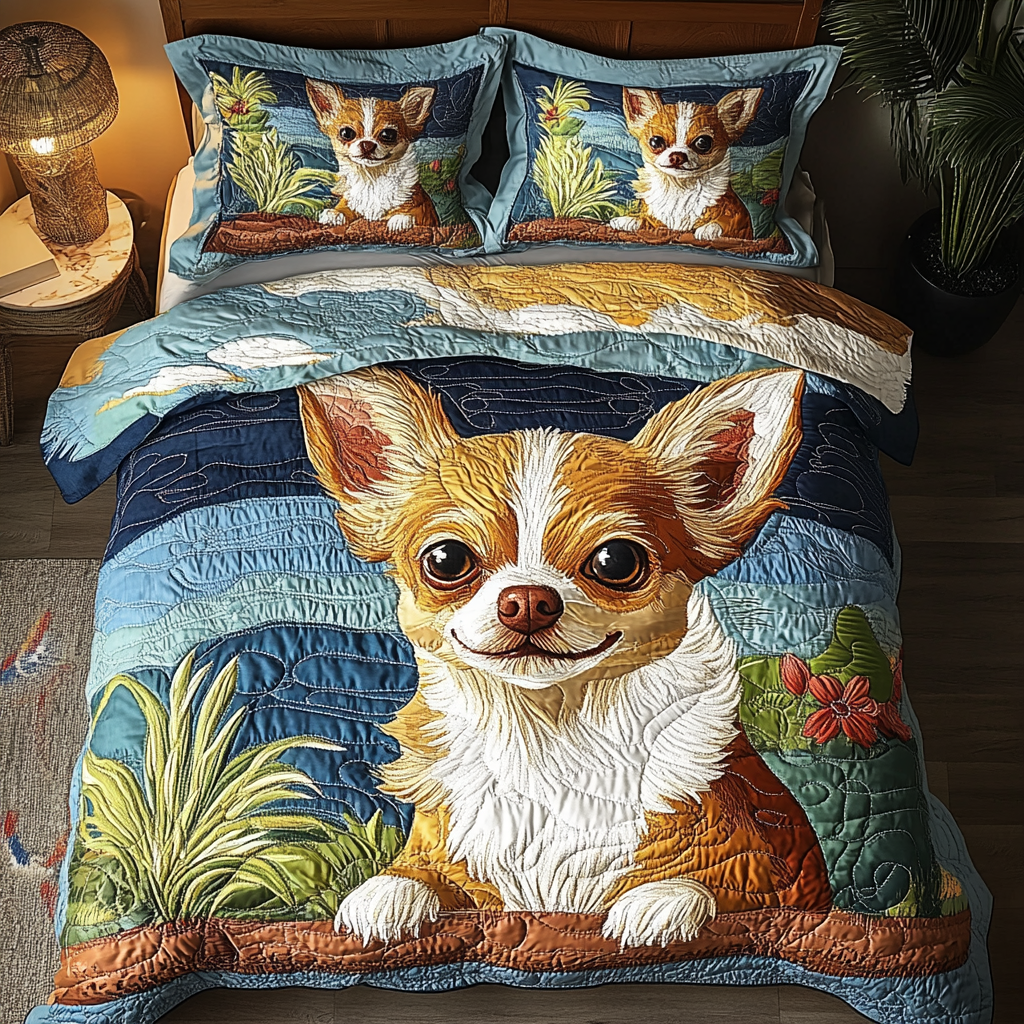 Chihuahua Charm 3-Piece Quilted Bedding Set - Single (59" x 70")