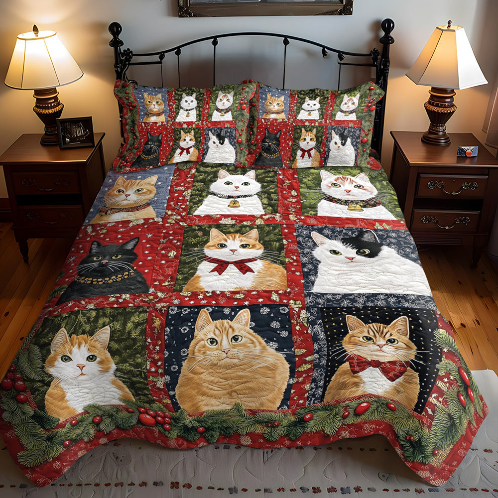 Christmas Cats 3-Piece Quilted Bedding Set - Single (59" x 70")